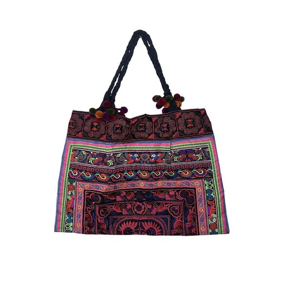 Colorful Embroidered Tapestry Large Tote Bag Bohemian - Picture 1 of 11